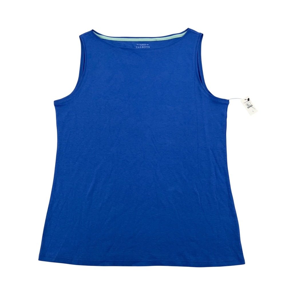 Talbots Tank Top Women L Blue 100% Pima Cotton Boat Neck Sleeveless Basic Preppy